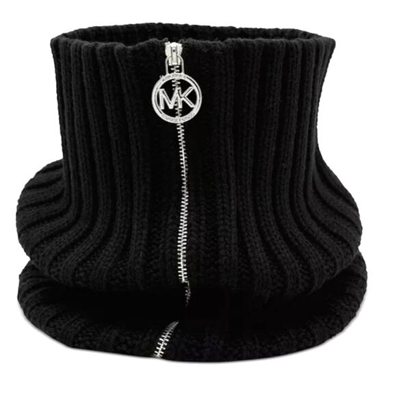 MICHAEL KORS NECK WARMER BLACK RIBBED KNIT ZIP UP NEW! - Picture 1 of 3